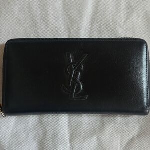 AUTHENTIC Saint Laurent Black Leather Belle De Jour Zip Around Wallet